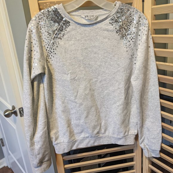 H&M Heather Grey sweatshirt with shoulder sequins - Picture 1 of 2